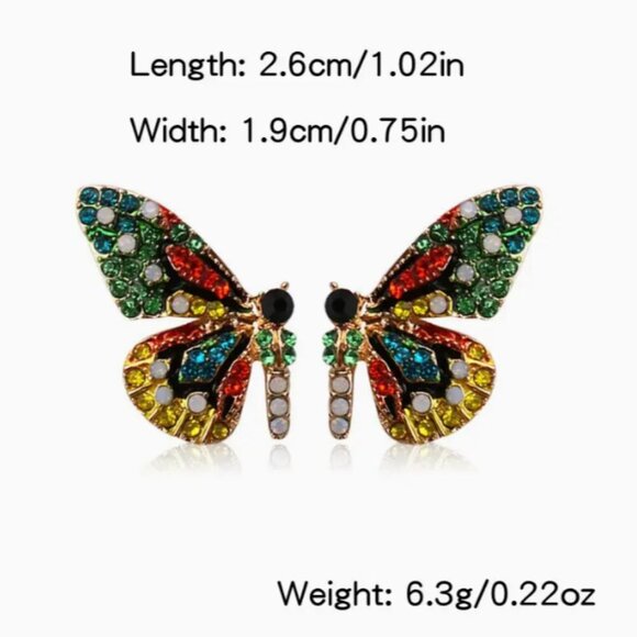 Elegant & Cute Sparkly Colorful Rhinestone Butterfly Wings Fashion Earrings set - Picture 2 of 3